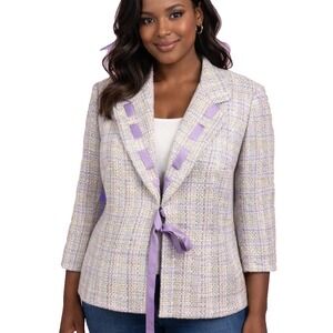 Vtg DB COLLECTION Size 14 Pastel Purple Tweed Blazer Jacket Easter Professional